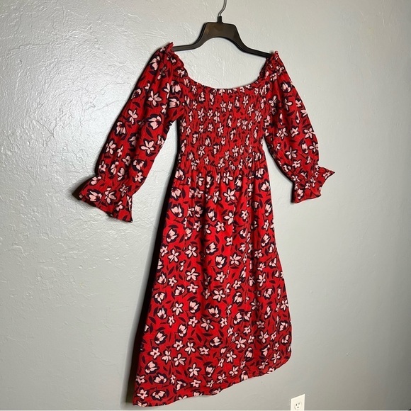 Who What Wear Smocked Flare Midi Dress - Picture 3 of 8